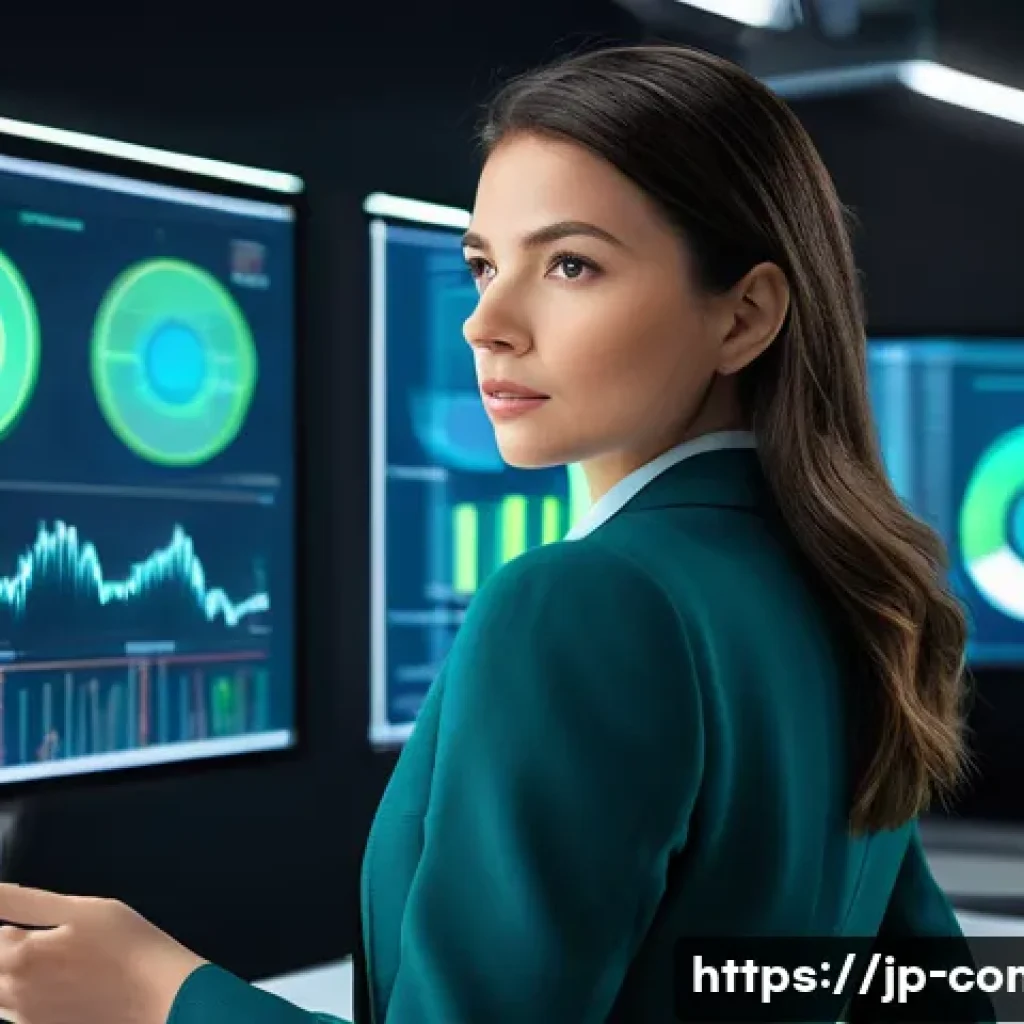 규제준수 전문가의 직무별 업무 분석 - **Prompt for AI-Powered Risk Analysis:**
    "A photorealistic image of a diligent female compliance...