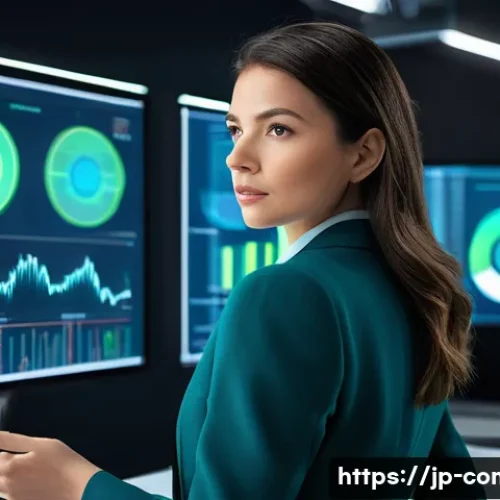 규제준수 전문가의 직무별 업무 분석 - **Prompt for AI-Powered Risk Analysis:**
    "A photorealistic image of a diligent female compliance...