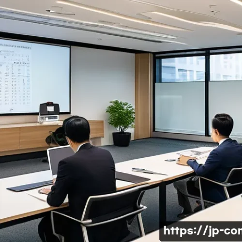 규제준수 전문가 이직 시 고려 사항 - A modern Japanese corporate office scene showcasing a diverse group of professionals engaged in a co...