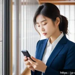규제준수 전문 지식 강화 방법 - A modern Japanese office setting in the early morning, a young professional woman sipping coffee whi...
